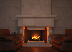 3d armchairs and fireplace